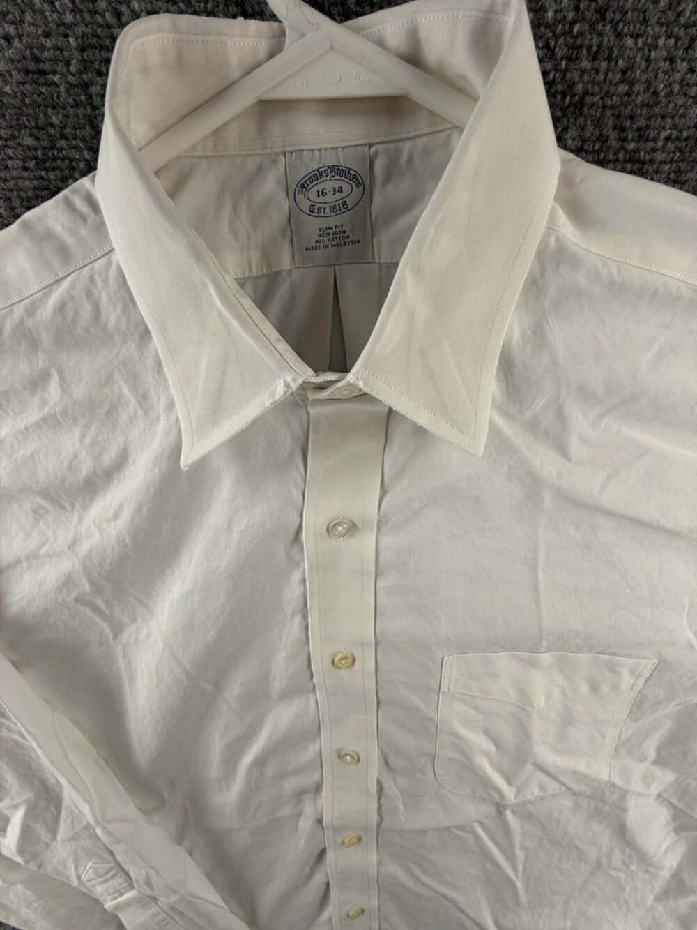 Brooks Brothers 16 34 Slim Cotton Non-Iron White Men Button Up Shirt Long Sleeve